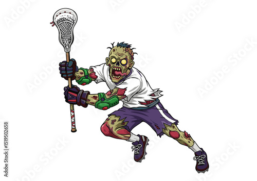 Undead Lacrosse Player Spooky Sports Illustration - Zombie Athlete in Action
