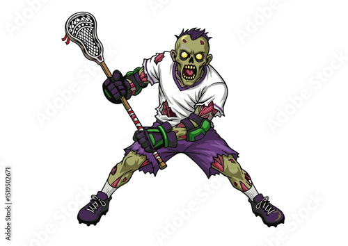 Undead Lacrosse Player Spooky Season Sports Illustration - Zombie Athlete in Action