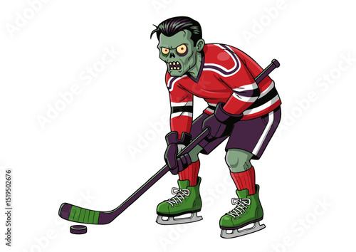Undead Ice Hockey Player Spooky Halloween Zombie Athlete Illustration