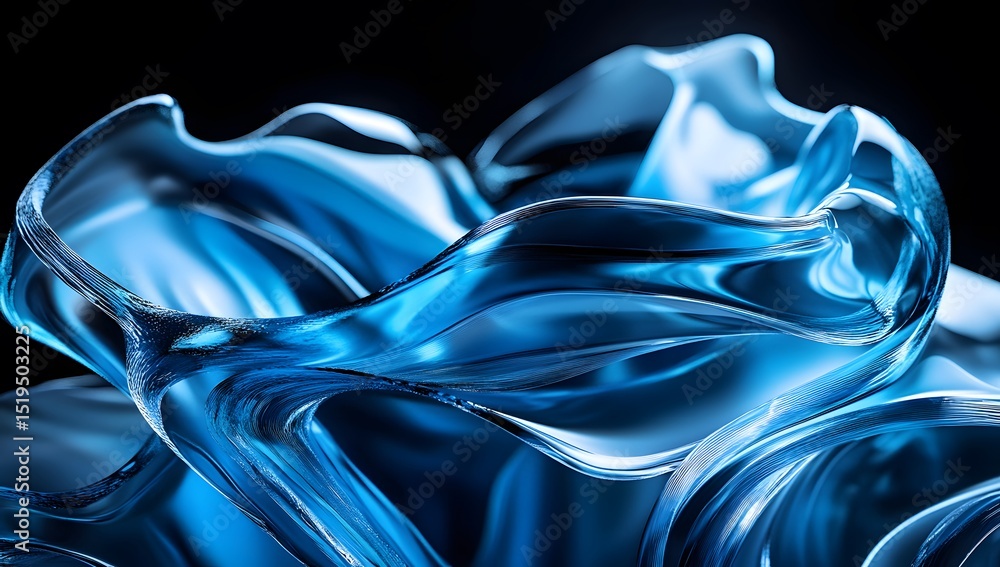 Fototapeta premium Abstract blue waves, 3D render, dark background, high resolution, cinematic, glowing, depth of field, sharp focus, intricate details, 