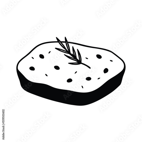 Focaccia bread with rosemary doodle illustration vector
