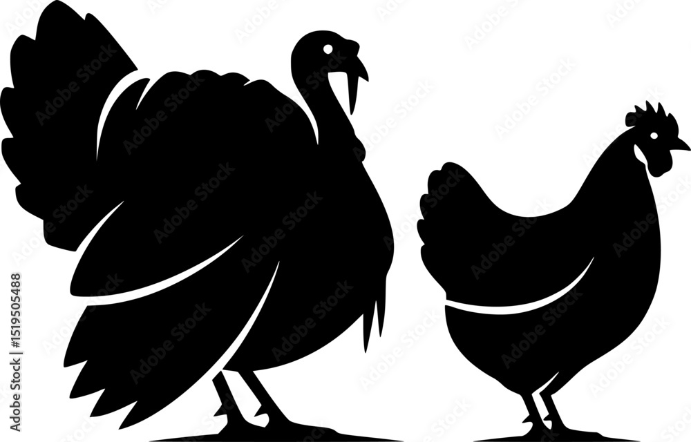 Fototapeta premium minimal turkey chicken vector silhouette, black color silhouette 