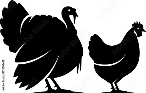 minimal turkey chicken vector silhouette, black color silhouette
