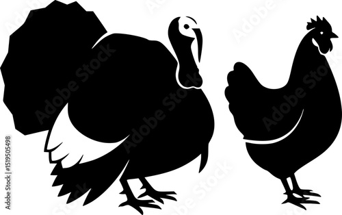 minimal turkey chicken vector silhouette, black color silhouette
