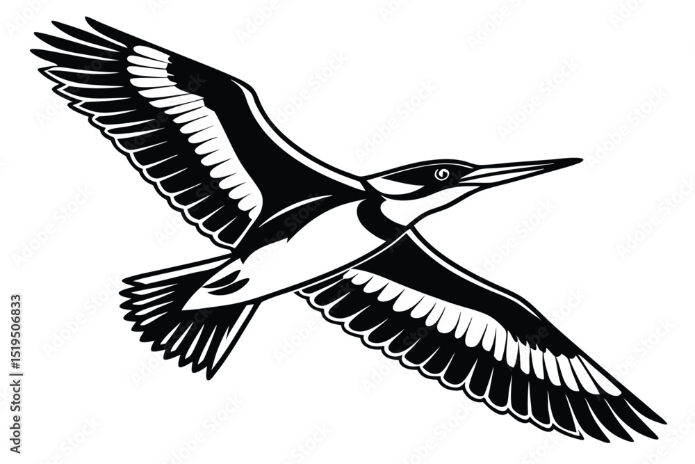 Obraz premium Striking graphic of a kingfisher bird in flight with bold black and white design