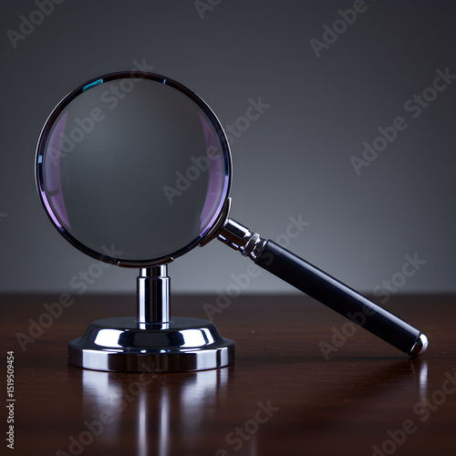 Magnifying Glass on Desk: Close-up Product Photography for Research, Investigation, and Detail Concepts