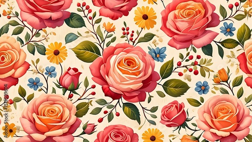 Wallpaper Mural Vibrant Floral Pattern Roses, Flowers, and Botanical Design Torontodigital.ca