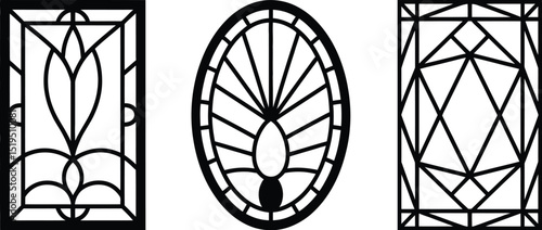 Three black and white geometric designs in a row on a white background vector illustration