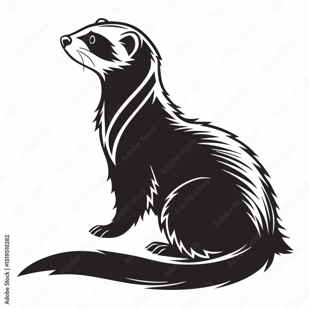 Fototapeta premium Elegant black footed ferret illustration standing out in bold contrast