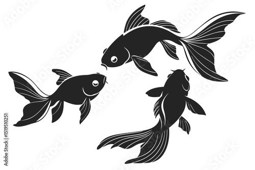 Elegant black goldfish school silhouette vector illustration isolated on white background
