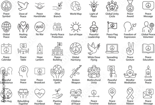 Peace Icons Vector Set, Isolated on White Background.