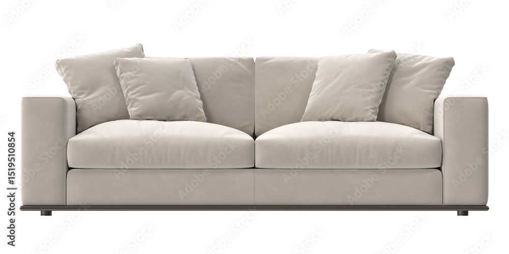 Fototapeta premium beige double-seat lounge with pillows front view isolated.