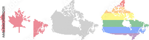 Rhombus dots Canada map. Canadian dotted pixel map in flag, grey and LGBT pride colors. Vector illustration