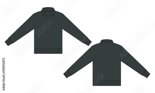 Long sleeve sweatshirt jacket technical drawing fashion flat sketch vector illustration black color  template front and back