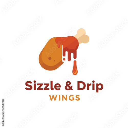 Sizzle & Drip Wings Logo – Spicy Chicken Wing Logo with Sauce Drip for Modern Food Brand or Restaurant