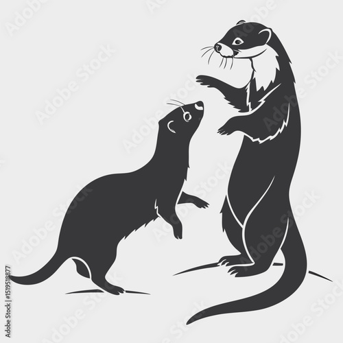 Two standing ferrets in interaction elegant silhouette vector illustration design