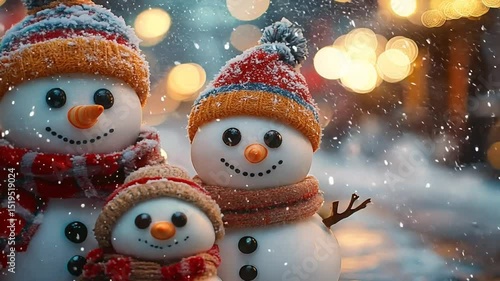 Cute snowmen family festive winter