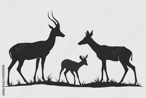 Antelope family silhouette vector illustration wildlife animals deer nature design