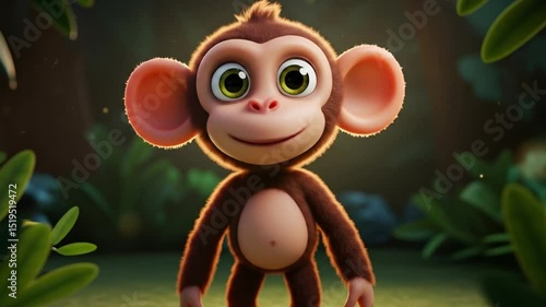 Cute cartoon monkey in forest scene