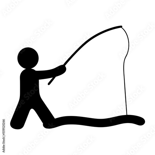 Iconic depiction of a man fishing on water with a fishing rod