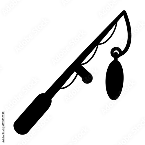 Simple black and white icon of a fishing rod with a bobber