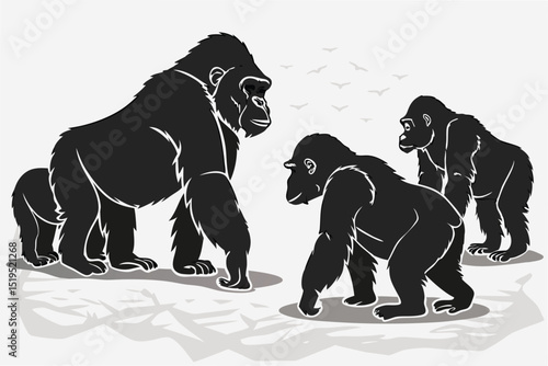 Gorilla family illustration black and white graphic design wildlife conservation