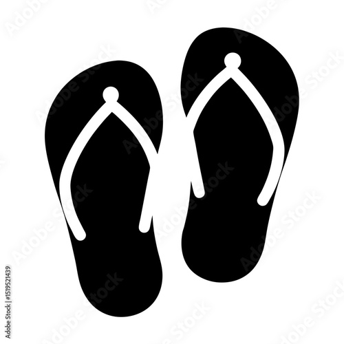 A simple monochromatic illustration of two black flip flops for summer vacation