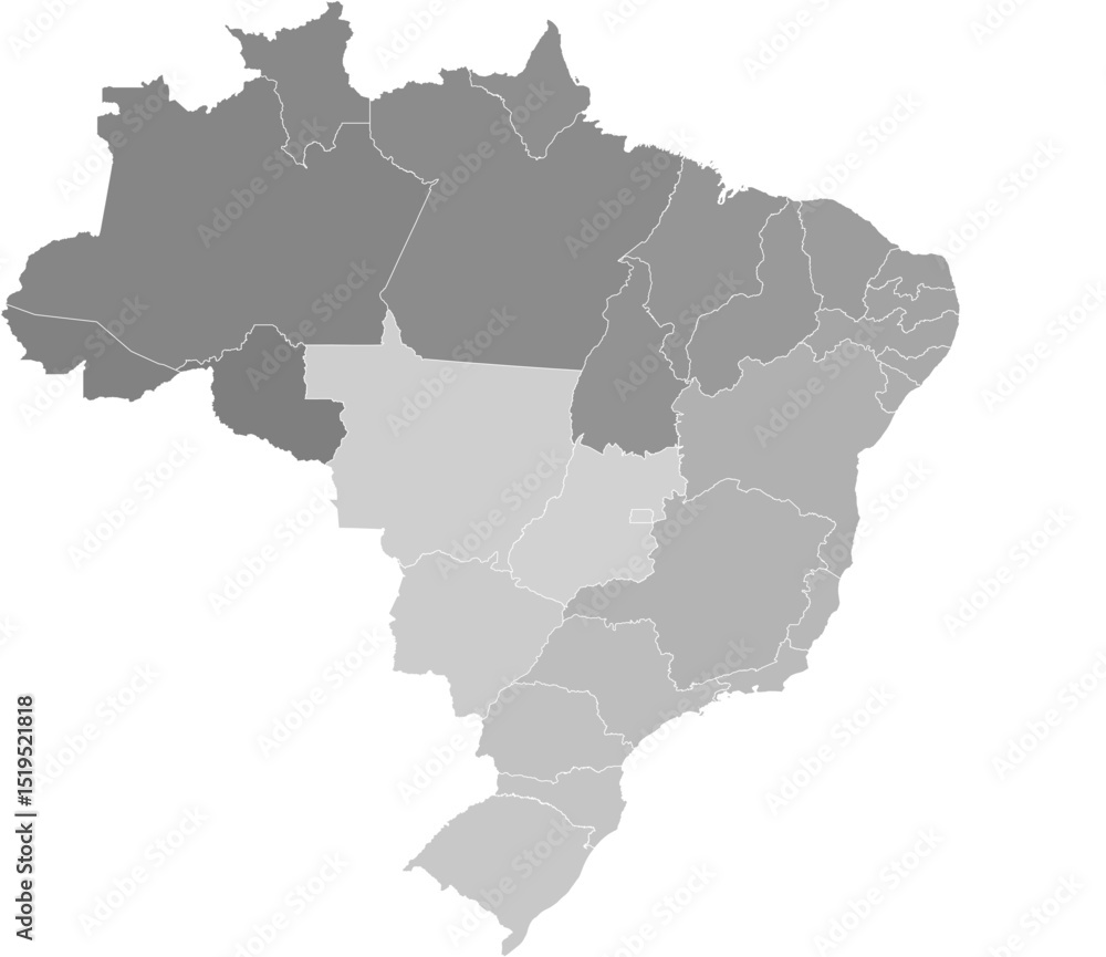 Obraz premium Brazil administrative vector map with state boundaries (Web Mercator projection, PPT-compatible & fully editable)