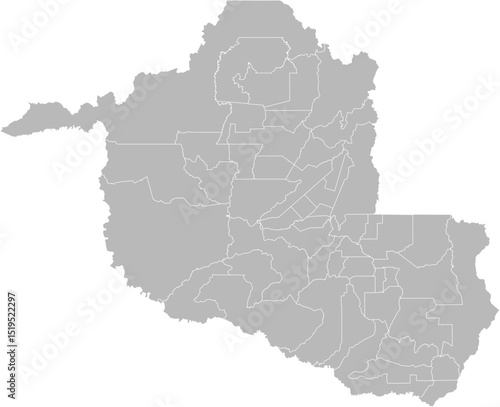 Rondonia, Brazil – administrative vector map with municipality boundaries (Web Mercator projection, PPT-compatible & fully editable)