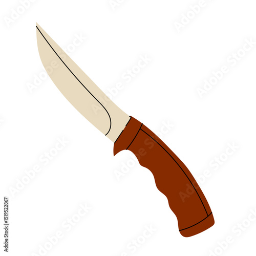 Kitchen knife with a sharp steel blade and ergonomic wooden handle, suitable for food preparation, camping, and survival use. Combines utility and simplicity. Vector Stock Illustration.