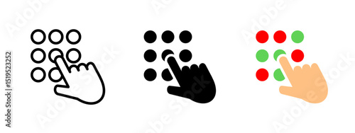 Keypad icon. Finger pressing button on code panel vector illustration. Secure access input method symbol. Used for unlocking doors and entering PINs on digital security systems sign.