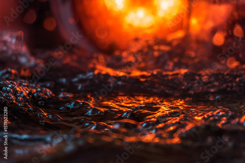 imitation of the sea in the lava of a volcano, the texture of the water rumbles chaos with bubbles created by the air that comes out in the red light