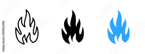 Flame icon. Blue stylized gas fire vector illustration. Represents heat source from fuel or gas combustion symbol. Used for heating, stove and energy systems sign. Gas pictogram.