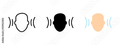 Hearing icon. Human head with sound waves on both sides vector illustration. Auditory perception and listening ability symbol. Sound detection and focus sign. Audio awareness pictogram.