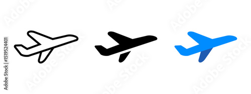 Airplane icon. Passenger jet in upward flight vector illustration. Symbol for air travel, airline departure and aviation services. Vacation and international transport sign. Global journey pictogram.