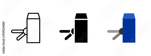 Turnstile icon. Rotating access gate for secure entry control vector illustration. Used in transit stations and secure facilities symbol. Directional checkpoint and access verification pictogram.