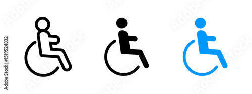 Wheelchair icon. Person seated in accessibility chair vector illustration. Symbol for inclusive facilities and parking access. Mobility and support services sign. Disability pictogram.