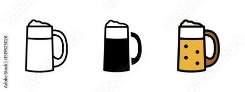 Beer icon. Glass mug filled with golden beer and foamy head vector illustration. Refreshing alcoholic drink symbol. Classic pub beverage for social gatherings sign. Cheers pictogram.