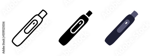 Vape icon. Sleek electronic device with button for inhaling vaporized nicotine vector illustration. Modern alternative to cigarettes symbol. Portable e-cigarette tool for vaping use pictogram.