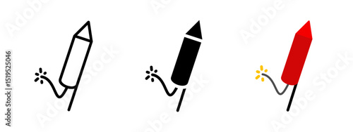 Firework icon. Colorful rocket with fuse and spark ignition vector illustration. Explosive festive decoration for celebrations symbol. Firecracker used for parties and holidays sign.