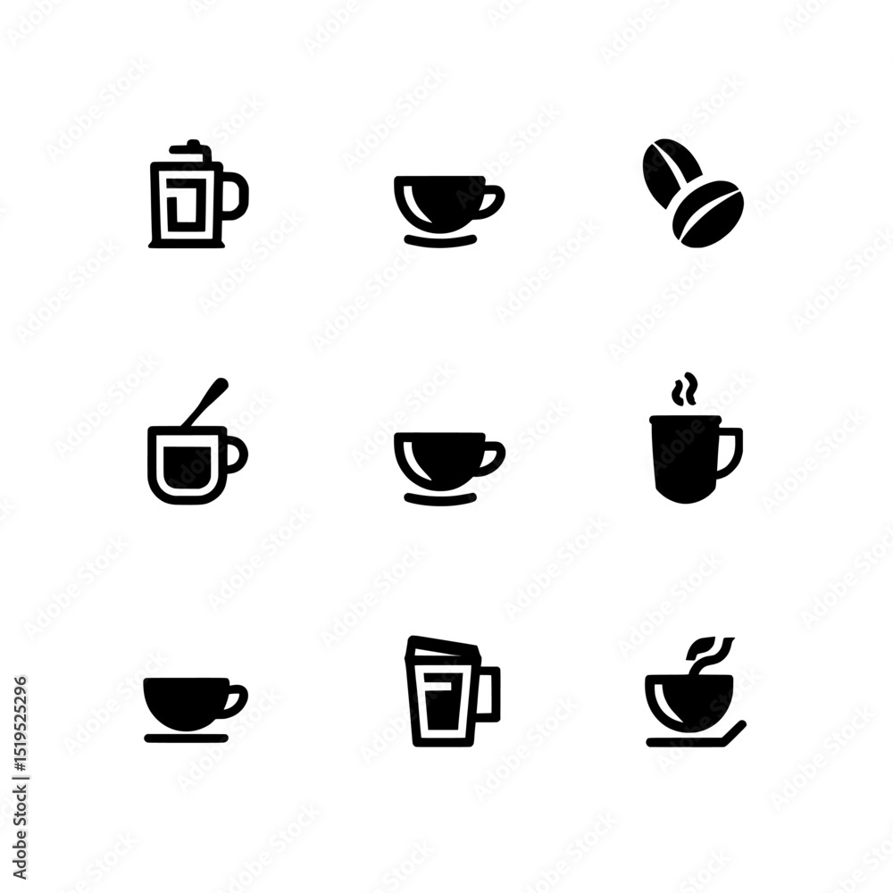 coffee cup icons , Various black coffee icons arranged on a white isolated background isolated on transparent background, no background coffee cup icons , Various black coffee icons arranged on a white isolated background isolated on transparent background, no background