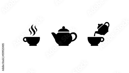 silhouettes of a cup of tea and teapot on a white background isolated on transparent background, no background