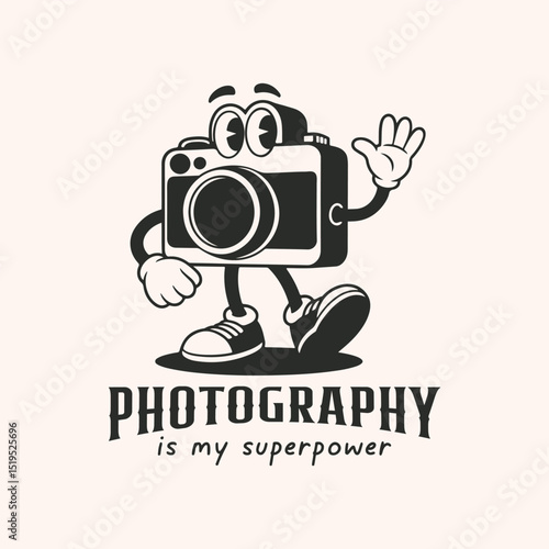 Photography is my superpower, retro cartoon camera character t shirt design