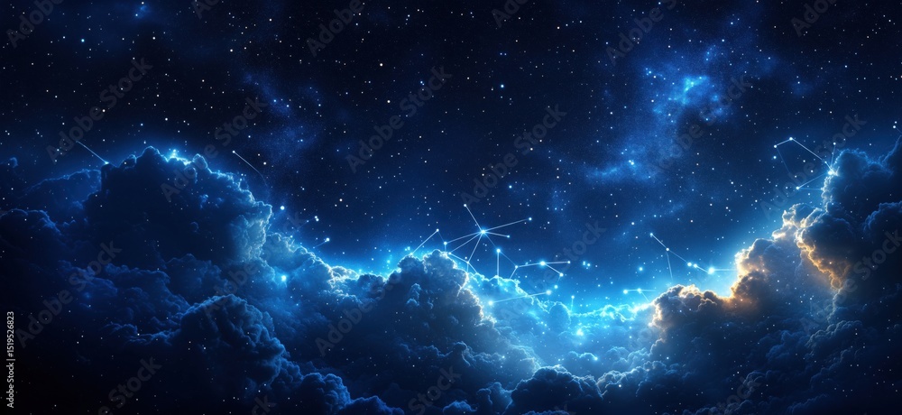 Obraz premium Stunning Night Sky with Stars and Constellations Above Dramatic Clouds