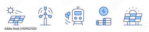 eolic energy, solar panel, renewable energy, biomass. Renewable energy Icon vector illustration. Line Duotone style. Editable stroke