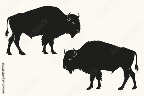 Two bison black silhouette illustrations graphic design wildlife mammal representation