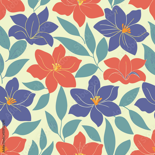 Wallpaper Mural Seamless pattern of stylized flowers and foliage with a modern retro aesthetic Torontodigital.ca
