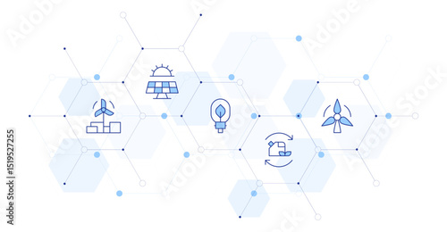 Renewable energy Banner Vector Illustration with Icon Style in Between. Line Duotone icon. Containing. windmill, solar energy, energy saving, renewable energy, wind energy