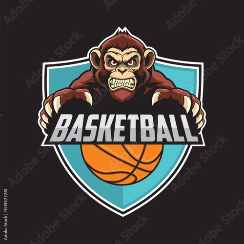 Photography basketball club logo monkey vector illustration design
