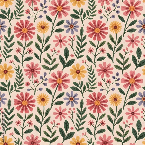Wallpaper Mural Colorful floral pattern vibrant botanical illustration Torontodigital.ca